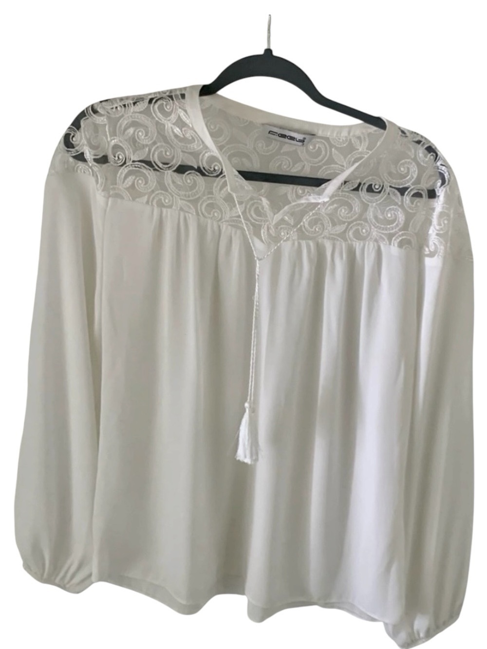 FeeG V Neck Blouse Women’s White Long Sleeve